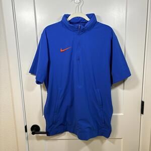 Men's Nike Short-Sleeve Woven Coach Jacket Royal Blue Hidden Hood Size Medium